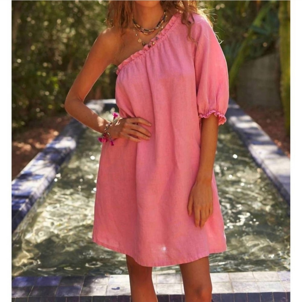 Xirena Pippa One Sleeve 100% Linen Dress Cinder Rose Beach Vacation Spring Break